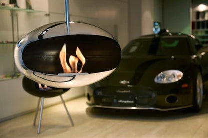 Cocoon Aeris Smokeless Bioethanol Fire Polished Steel with Steel Pole - Nuovo Luxury - Ceiling - mounted Fireplace