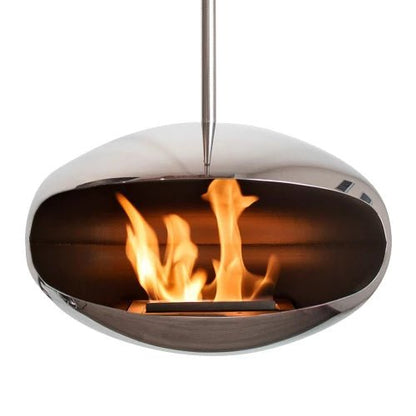Cocoon Aeris Smokeless Bioethanol Fire Polished Steel with Steel Pole - Nuovo Luxury - Ceiling - mounted Fireplace