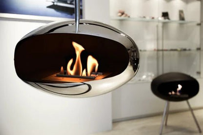Cocoon Aeris Smokeless Bioethanol Fire Polished Steel with Steel Pole - Nuovo Luxury - Ceiling - mounted Fireplace