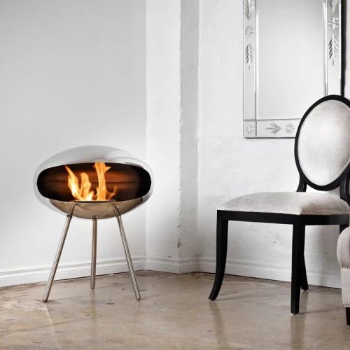 Cocoon Terra Smokeless Bioethanol Fire Polished Steel with Steel Legs - Nuovo Luxury - Cocoon Fireplace