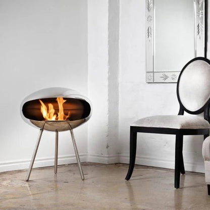 Cocoon Terra Smokeless Bioethanol Fire Polished Steel with Steel Legs - Nuovo Luxury - Cocoon Fireplace