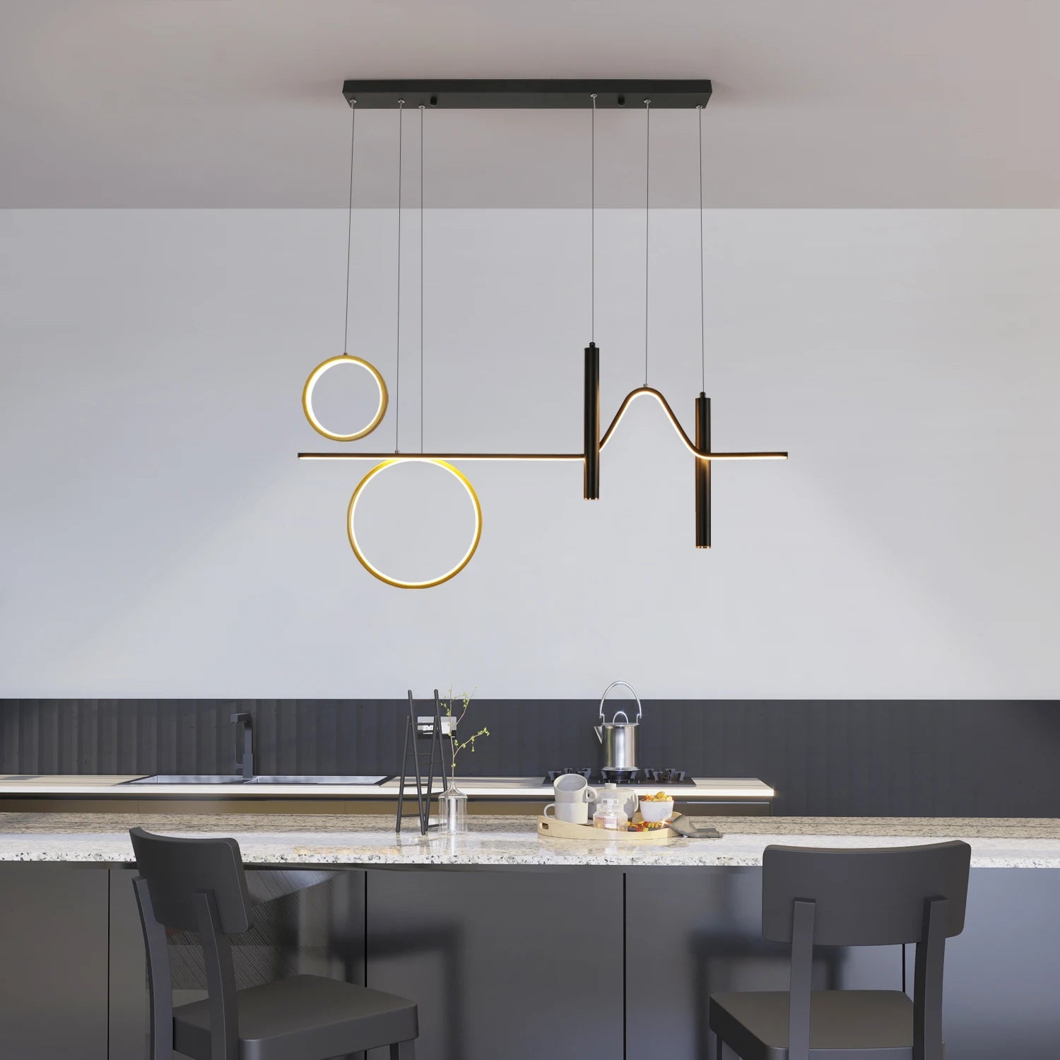 Contempo Wave & Ring LED Pendant Light – Luxury Dimmable Design - Nuovo Luxury - 