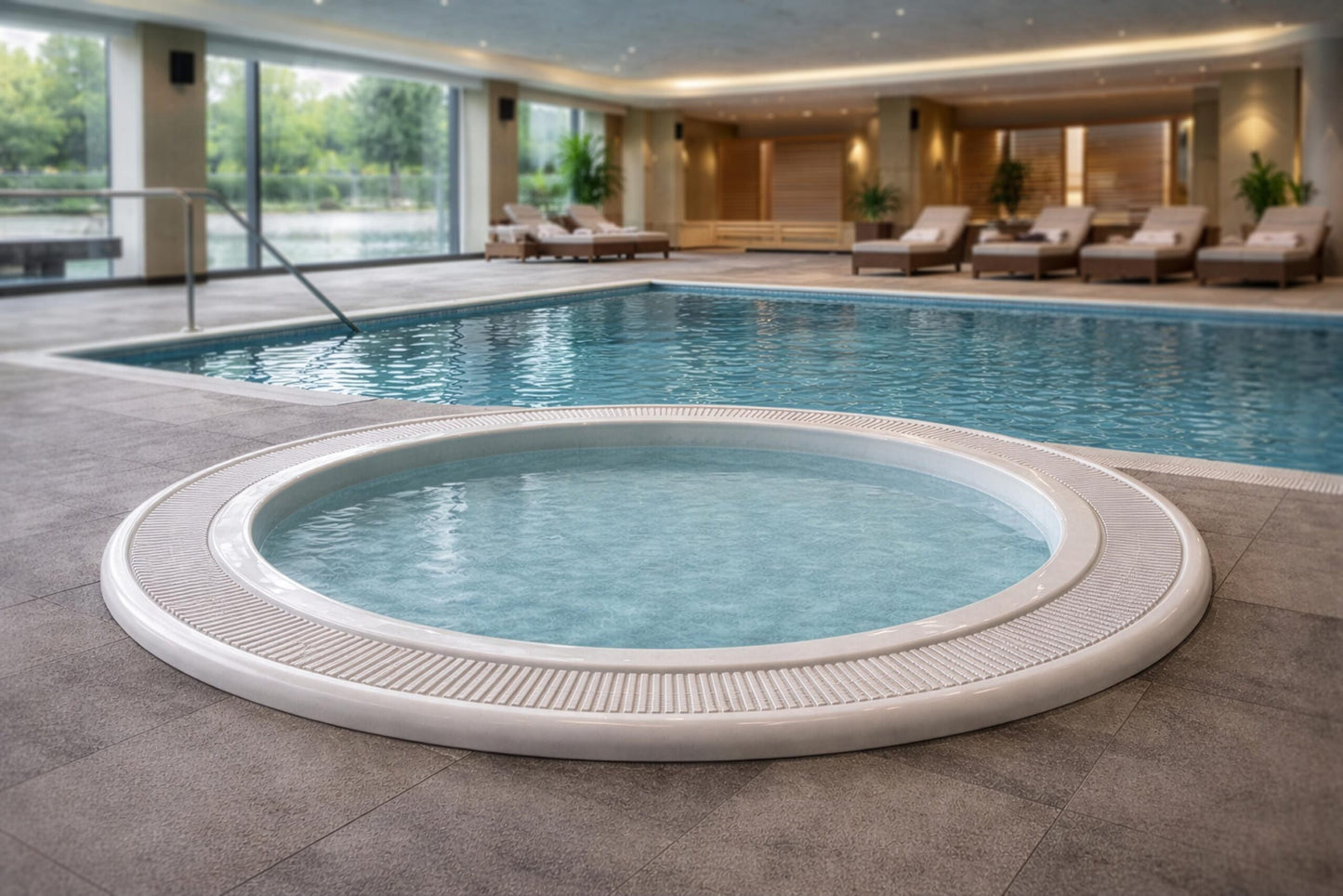 Chill Tubs Halo commercial ice bath installed beside a luxury spa pool