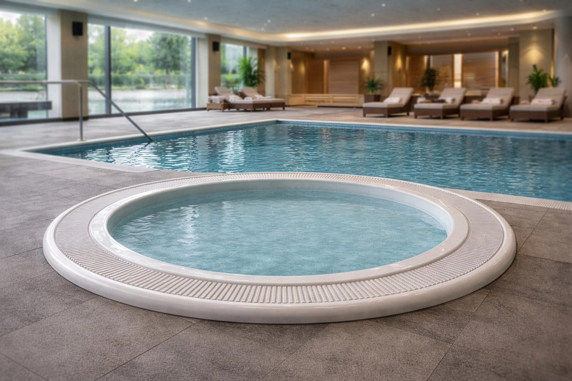 Chill Tubs Halo commercial ice bath installed beside a luxury spa pool