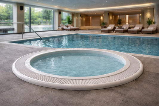 Chill Tubs Halo commercial ice bath installed beside a luxury spa pool
