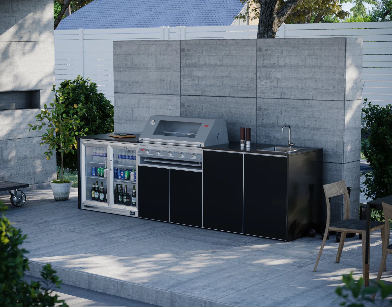 FrescoPro Augusta Outdoor Kitchen With 7000P 5 Burner BBQ - Granite Top / ACP Doors - Nuovo Luxury - Outdoor Kitchen