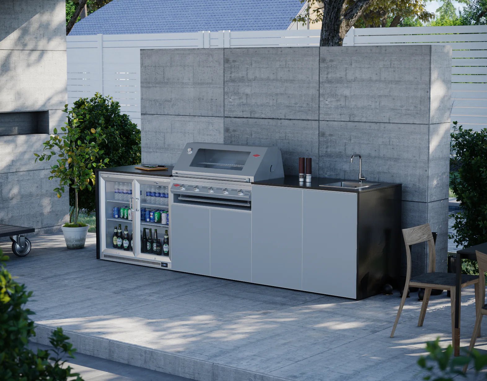 FrescoPro Augusta Outdoor Kitchen With 7000P 5 Burner BBQ - Granite Top / ACP Doors - Nuovo Luxury - Outdoor Kitchen