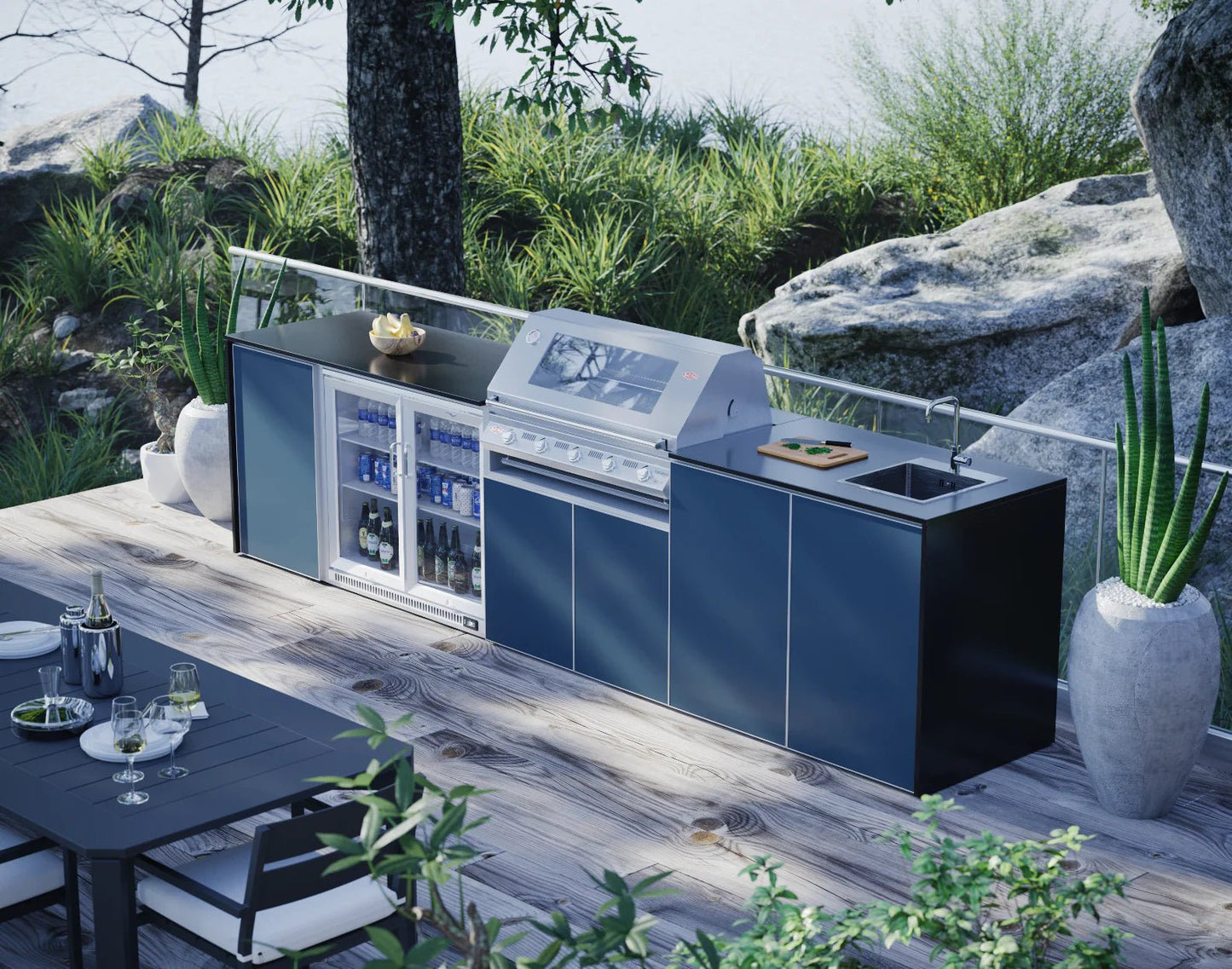 FrescoPro Fremantle Outdoor Kitchen With 7000P 5 Burner BBQ - Granite Top / ACP Doors - Nuovo Luxury - Outdoor Kitchen