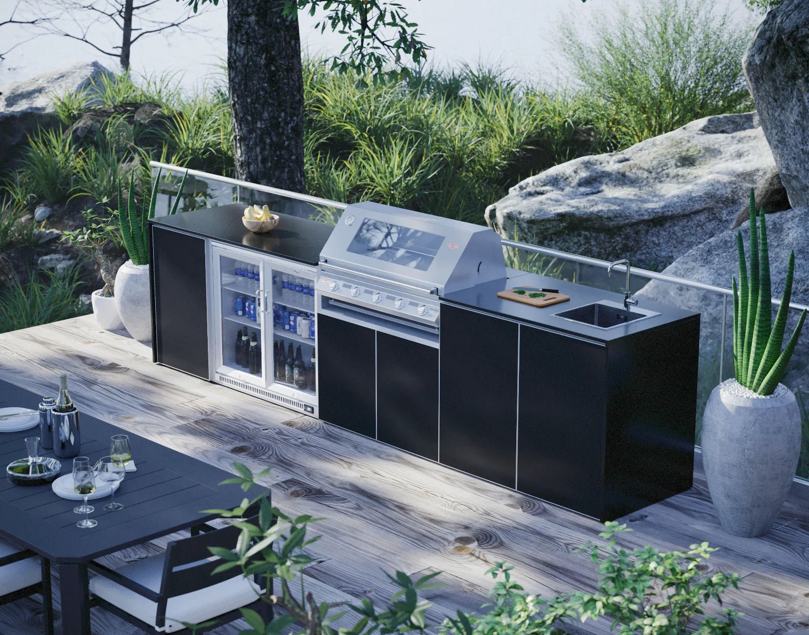 FrescoPro Fremantle Outdoor Kitchen With 7000P 5 Burner BBQ - Granite Top / ACP Doors - Nuovo Luxury - Outdoor Kitchen