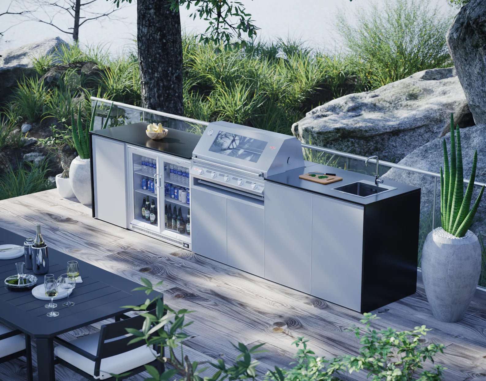 FrescoPro Fremantle Outdoor Kitchen With 7000P 5 Burner BBQ - Granite Top / ACP Doors - Nuovo Luxury - Outdoor Kitchen