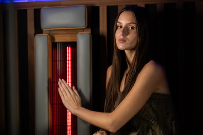 OKA Fusion Synergy 3 indoor hybrid sauna lifestyle view in a home wellness room