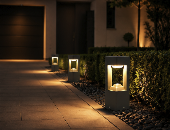 Aluminium garden bollard light with polycarbonate diffuser, product detail