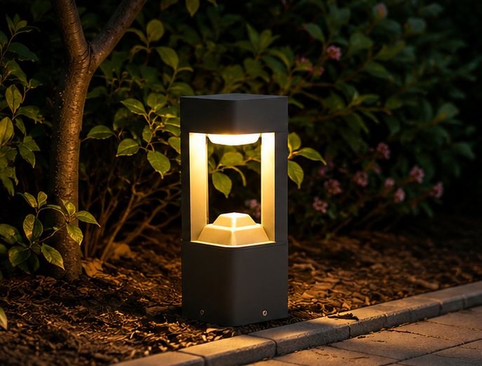 IP65 rated garden bollard light shown from an alternative angle