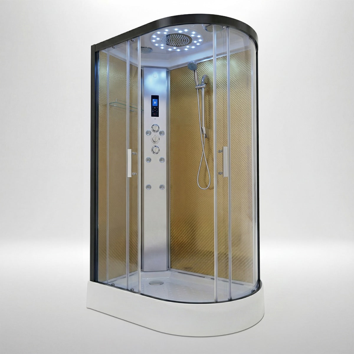 Platinum shower cabin 1200x800mm black frame with gold carbon back wall