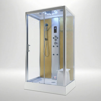 Platinum steam shower 1050x850mm chrome frame with gold carbon back wall