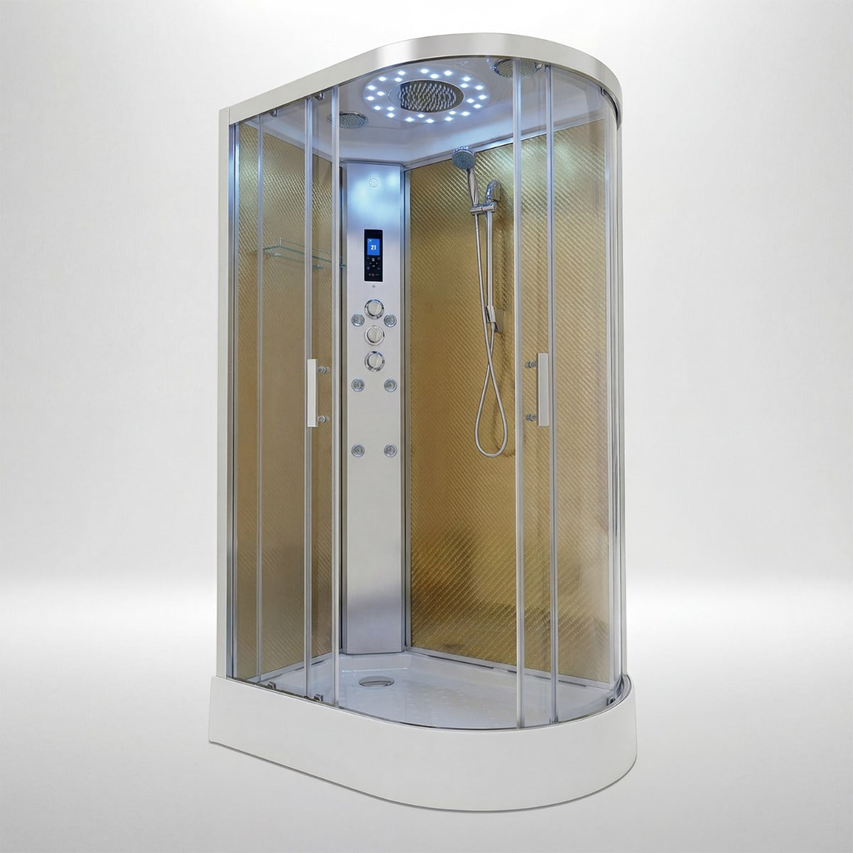 Platinum shower cabin 1200x800mm chrome frame with gold carbon back wall