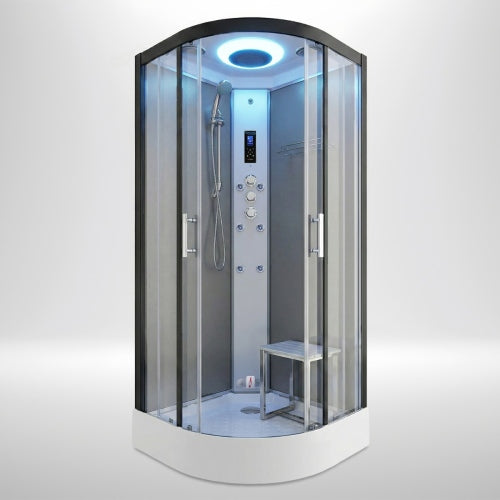 Premium Steam Shower 800x800mm - Black Frame / Clear Glass