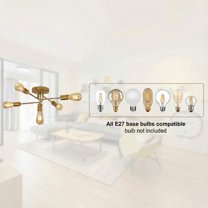 Golden Starburst Branch Chandelier – 5‑Light E27 Ceiling Light - Nuovo Luxury - 