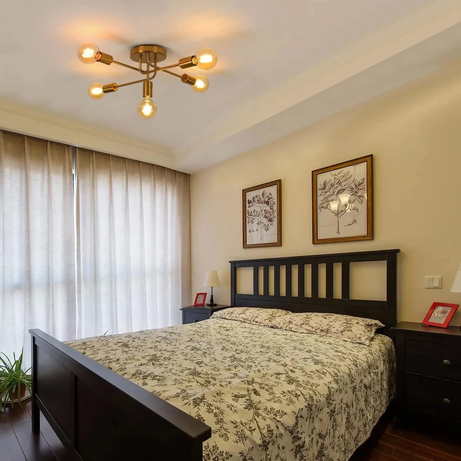 Golden Starburst Branch Chandelier – 5‑Light E27 Ceiling Light - Nuovo Luxury - 