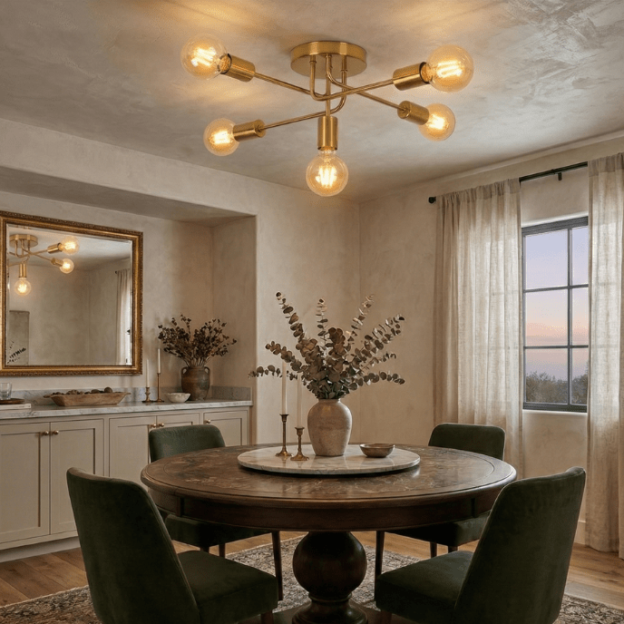 Golden Starburst Branch Chandelier – 5‑Light E27 Ceiling Light - Nuovo Luxury - 