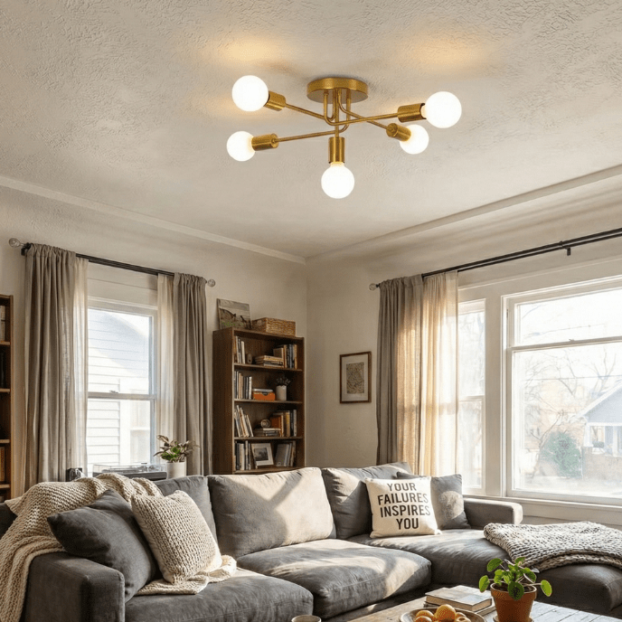 Golden Starburst Branch Chandelier – 5‑Light E27 Ceiling Light - Nuovo Luxury - 