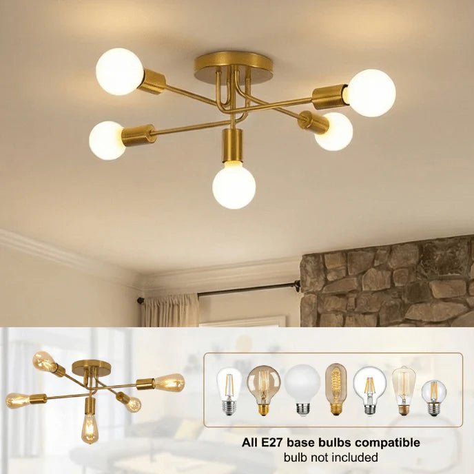 Golden Starburst Branch Chandelier – 5‑Light E27 Ceiling Light - Nuovo Luxury - Lighting