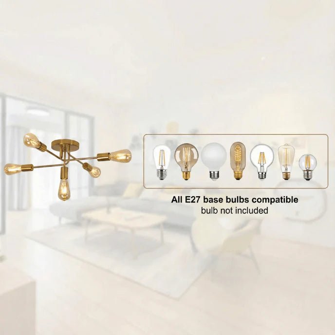 Golden Starburst Branch Chandelier – 5‑Light E27 Ceiling Light - Nuovo Luxury - Lighting