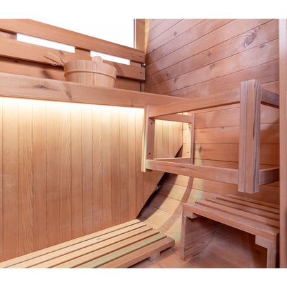 Holl's Cocoon sauna interior bench and timber detail
