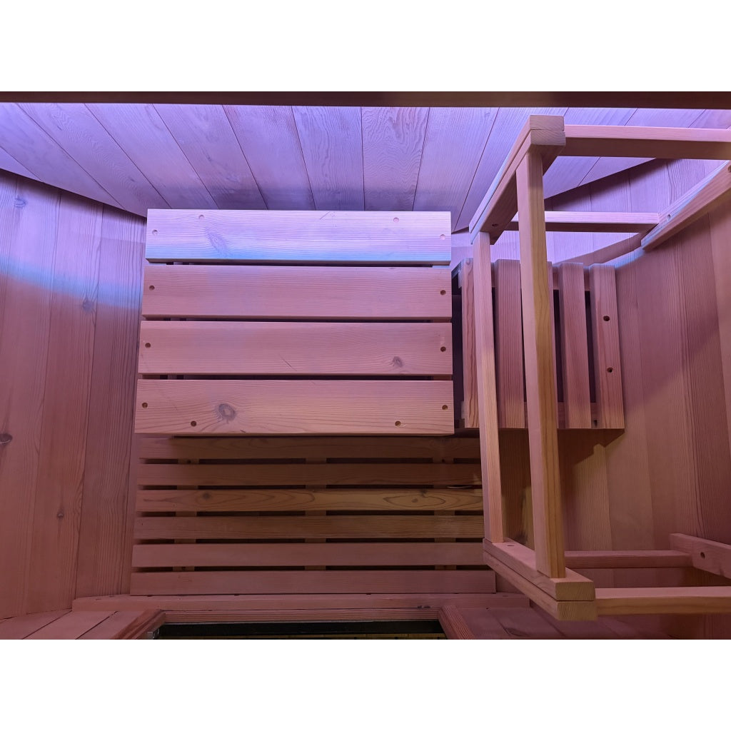 Holl's Cocoon 2 person sauna side profile showing depth of 130cm