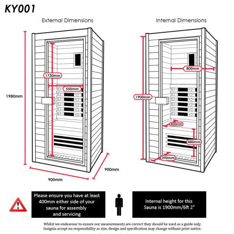 Home Infrared Sauna KY001 - 900mm x 900mm - Nuovo Luxury - Sauna & Steam Shower Cabin