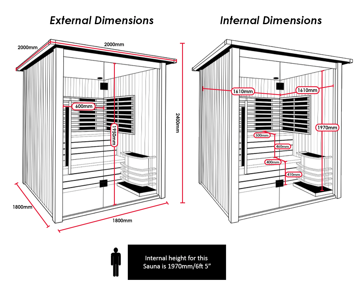 Hybrid - Heating 4 Person Sauna Infrared & Electric Stove Sauna - Nuovo Luxury - Outdoor Sauna