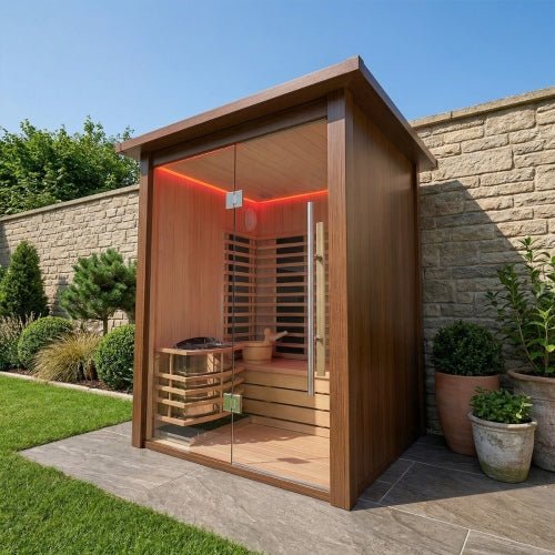 Hybrid Outdoor 2 - Person Sauna - Infrared & Traditional Heater - Nuovo Luxury - Outdoor Sauna