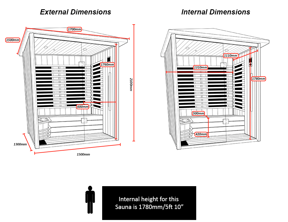 Hybrid Outdoor 2 - Person Sauna - Infrared & Traditional Heater - Nuovo Luxury - Outdoor Sauna