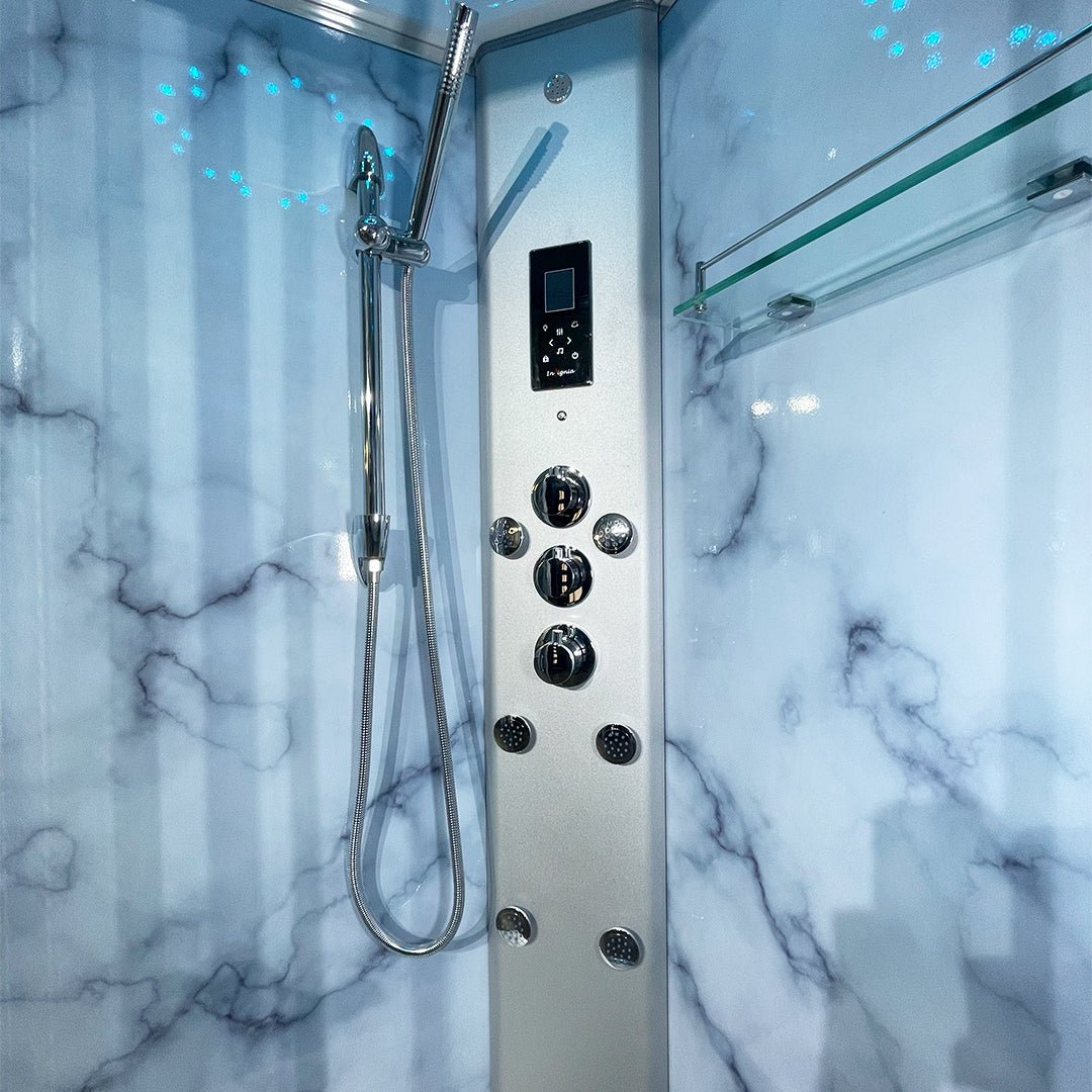 Insignia Offset Steam Shower Grey Marble (Left Hand) - Nuovo Luxury - Steam Shower