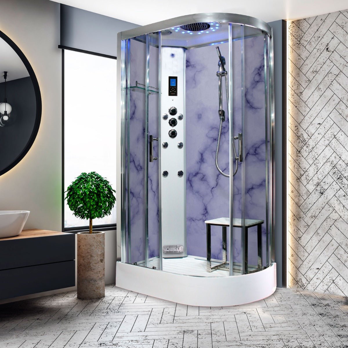 Insignia Offset Steam Shower Grey Marble (Right Hand) - Nuovo Luxury - Steam Shower