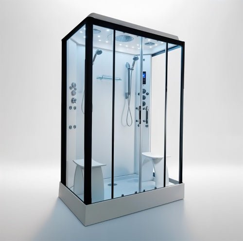 Insignia Platinum Black Framed 2 - Person Steam Shower Cabin 1400 x 900 - Nuovo Luxury - Steam Shower