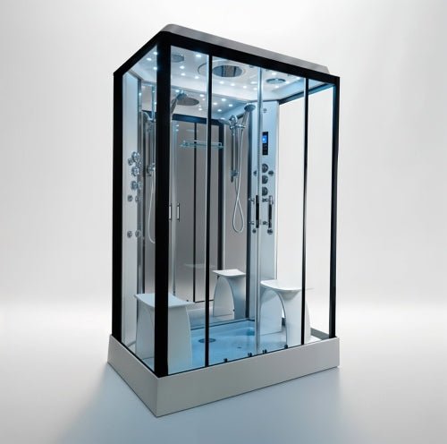 Insignia Platinum Black Framed 2 - Person Steam Shower Cabin 1400 x 900 - Nuovo Luxury - Steam Shower