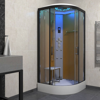 Insignia Platinum Shower Cabin 1000x1000mm - Black Frame/Clear Glass - Nuovo Luxury - Steam Shower Bath