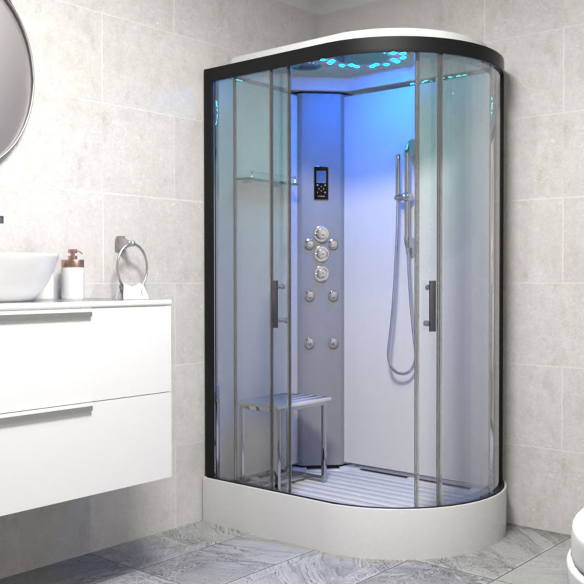 Insignia Platinum Shower Cabin 1200x800mm - Black Frame/Left Hand - Nuovo Luxury - Sauna & Steam Shower Cabin