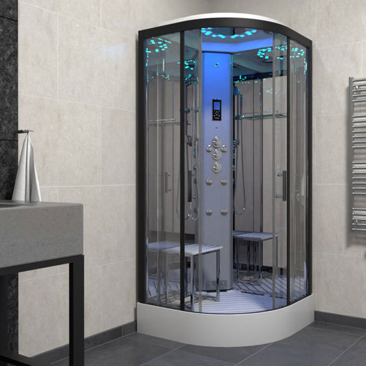 Insignia Platinum Shower Cabin 900x900mm - Black Frame/Clear Glass - Nuovo Luxury - Steam Shower Bath