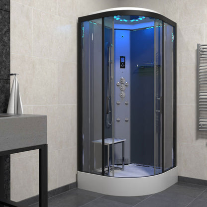 Insignia Platinum Shower Cabin 900x900mm - Black Frame/Clear Glass - Nuovo Luxury - Steam Shower Bath