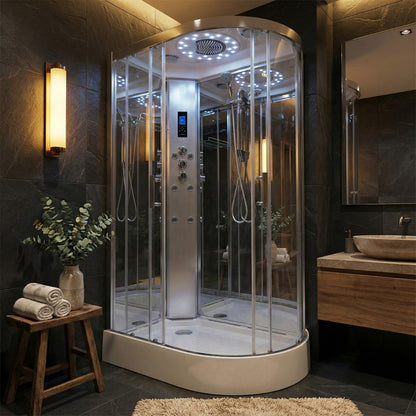 Platinum shower cabin 1200x800mm chrome frame in a luxury bathroom setting