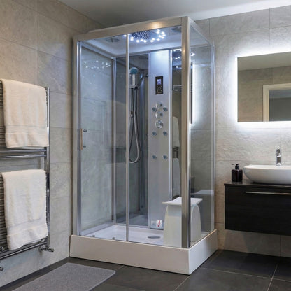 Platinum steam shower 1150x850mm in a luxury bathroom setting