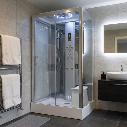 Platinum steam shower 1150x850mm in a luxury bathroom setting