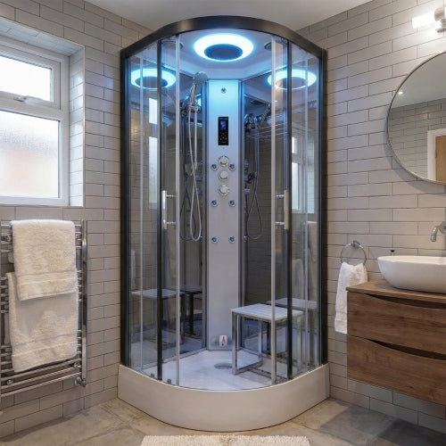 Premium Steam Shower 800x800mm - Black Frame / Clear Glass