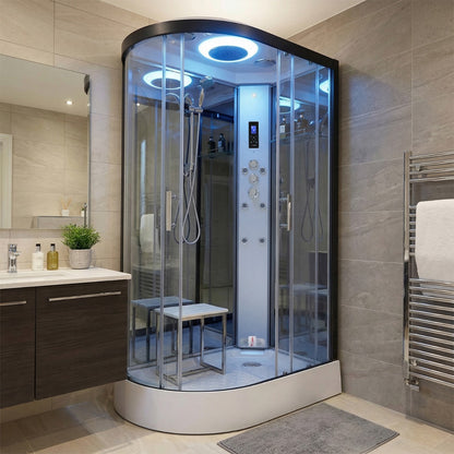 Premium steam shower 1100x700mm in a luxury bathroom setting