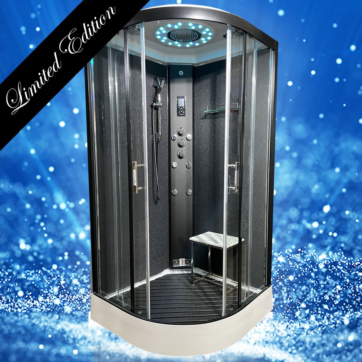 Limited Edition Insignia Black Sparkle Steam Shower Quadrant - Nuovo Luxury - Steam Shower
