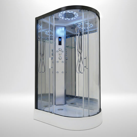 Platinum shower cabin 1200x800mm black frame left hand with mirror back wall