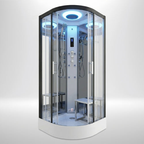 Premium Steam Shower 800x800mm - Black Frame / Clear Glass