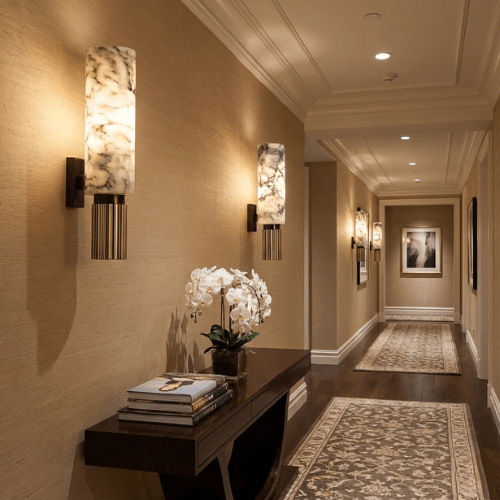 Modern Alabaster Wall Sconce — Marble Wall & Corridor Lighting - Nuovo Luxury - Chandeller